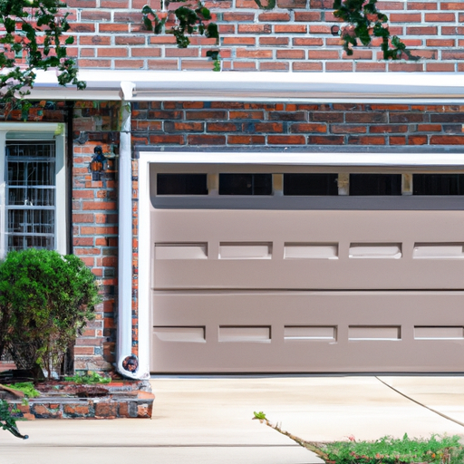 Suburban Morristown home with a modern steel sectional garage door partially open, brick facade and clean driveway.