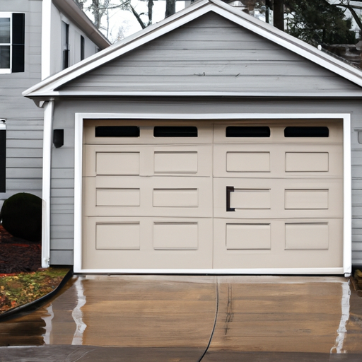 Suburban Morristown home exterior showing a modern closed garage door on an overcast day