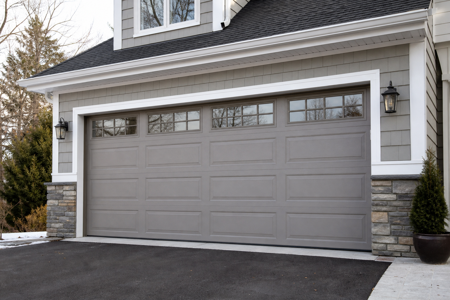 Morristown NJ home with an attached garage door in natural light